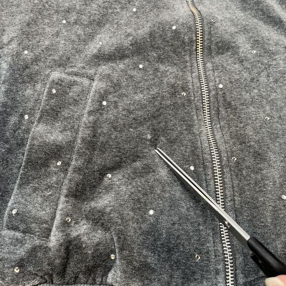 Michael Kors Grey Velour Rhinestone Studded Zip Up Jacket Bomber Women M - Picture 5 of 7